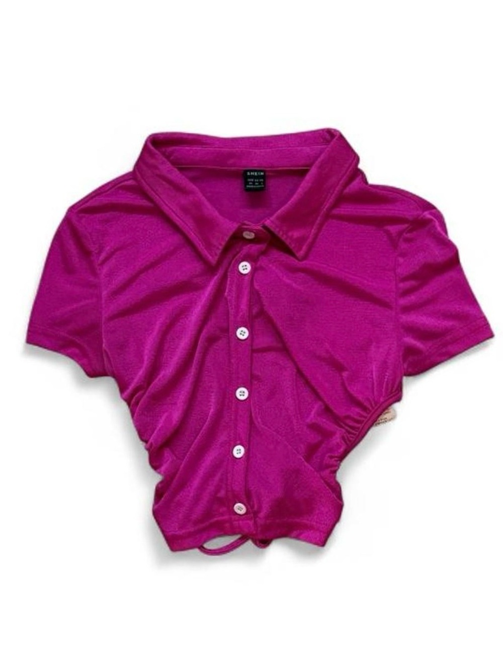 Pink Collared Button Up Crop Top With Tie Back